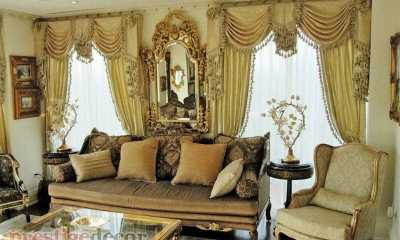 window treatments, Swarovski crystal lams and custom cushions by Prestige Decor