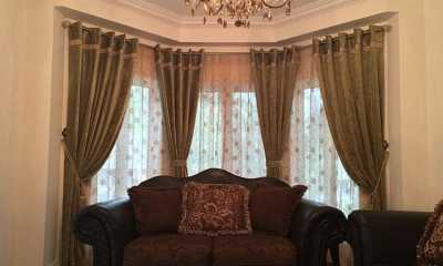 Beautiful bay window curtains with sheers