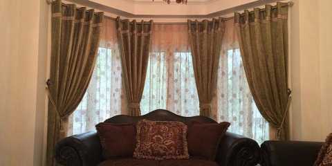 Beautiful bay window curtains with sheers