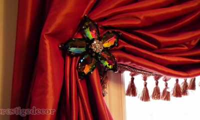 Silk curtains with Swarovski crystal holdbacks