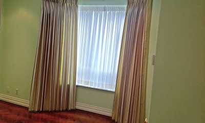 Green pattern natural drapery panels with sheers