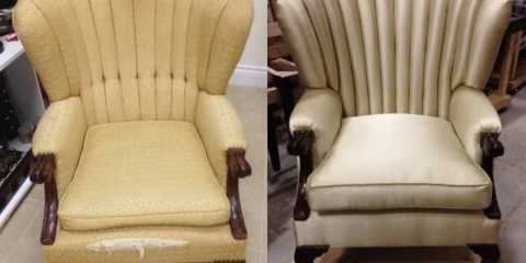 Chanel back club chair with new 4” foam in Sateen fabric is usually a much better option than buying a brand new chair.