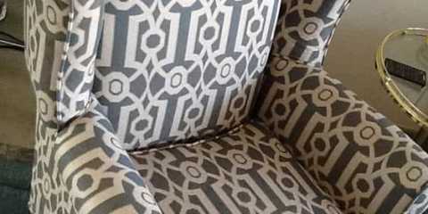 Modern geometrical print give a new look to this traditional wing chair.
