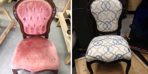 We changed  the foam, style, fabric and made this tufted chair more contemporary.
