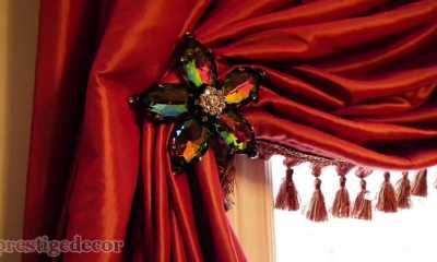 Luxurious red silk fabric with crystal finials