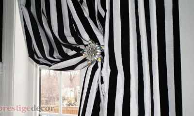 Black and white stripe drapery fabric
