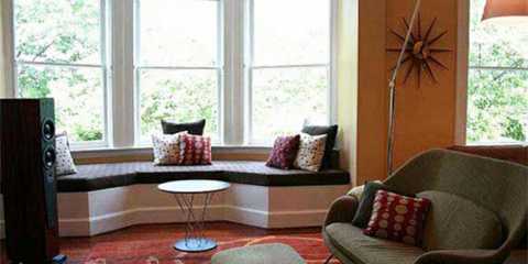 Stiped Fabric Bay Window Seat Cushions