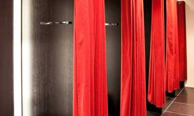 Red fitting room curtains mississauga