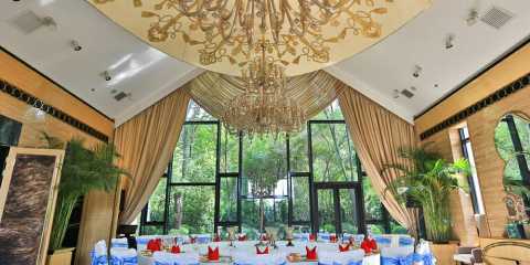 Wedding reception hall window treatments