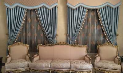 All designs of window coverings and furniture is made by/from Prestige Decor fabrics.