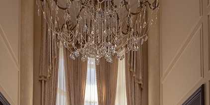 High ceiling drapes in the hallway