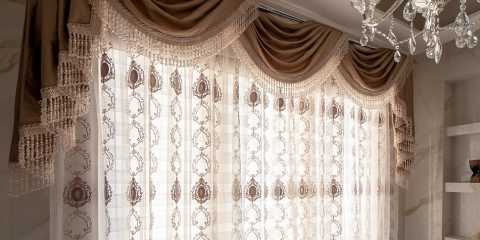 Sheer curtains with matching swags