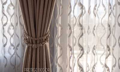 Custom sidepanel curtains with pattern sheers and tieback