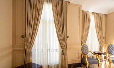 Custom blackout curtains with sheers and tiebacks