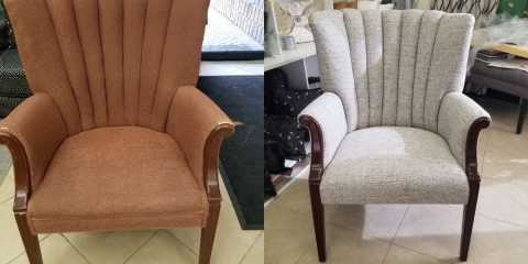 This channel wing chair was given new life with an updated fabric that looks  modern and trendy.