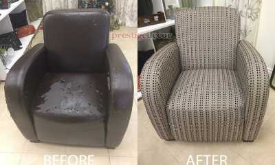 Arm chair before and after re­upholstery