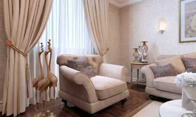 Beautiful and beige self-embroidered luxurious curtain fabric with valances for living and sofa room