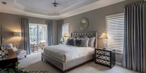 Large Bedroom With Custom Window Coverings