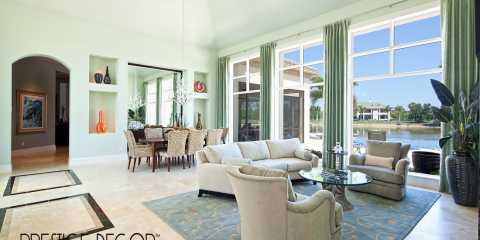 Large Living Room With Custom Window Treatments