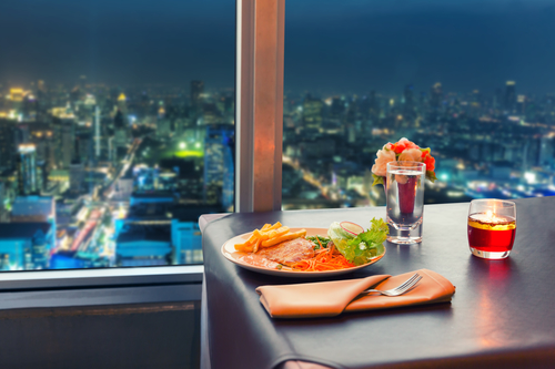 View at night Bangkok from restaurant window