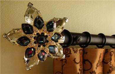 Swarovski crystal curtain finials, holdbacks, rods and jewelry