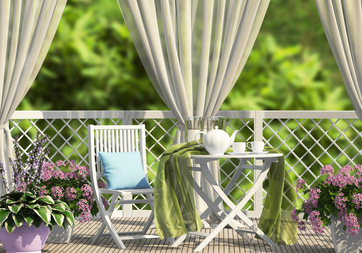 Summer patio with beautiful outdoor curtains