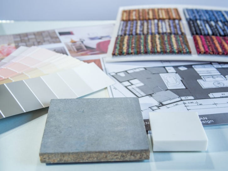 Interior Color Samples Plan With Cement Board, Carpet And Furn